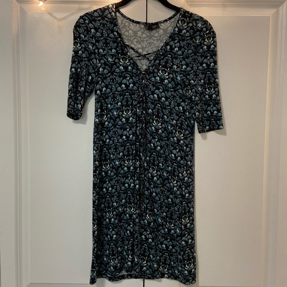 Topshop Body-con Floral Green & Black Dress